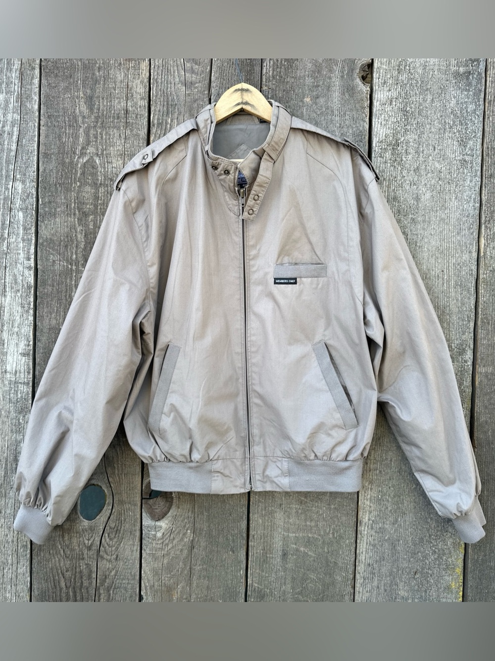 Vintage 80s Members Only Racer Jacket Mens 42 Taupe Made in HK Minimal Wear